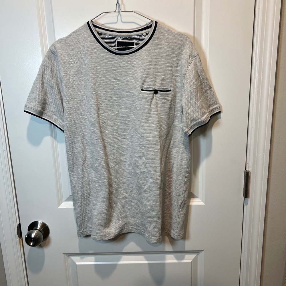 Denim & Flower Mens T-Shirt Textured Pocket Grey Medium